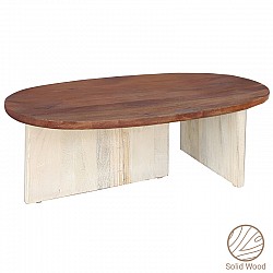 Τραπέζι σαλονιού Simplicity Inart white wash-φυσικό μασίφ ξύλο ακακίας 110x60x40εκ