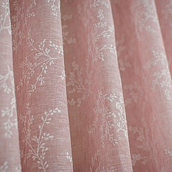 Κουρτίνα Λινή Ημιδιάφανη Ροζ Με Λευκά Άνθη Με Τρέσα Υ270xΦ280cm 240-10