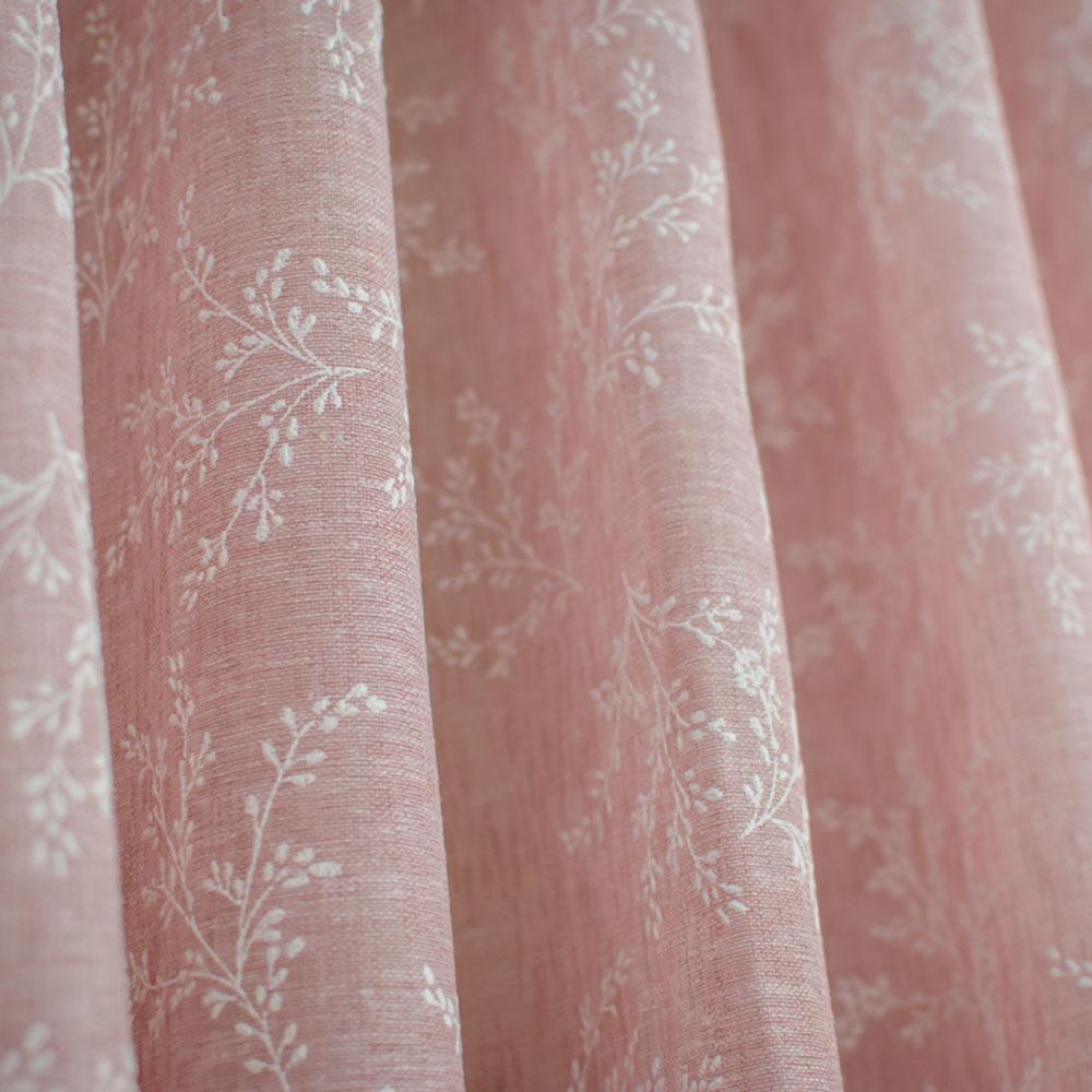 Κουρτίνα Λινή Ημιδιάφανη Ροζ Με Λευκά Άνθη Με Κρίκο Υ270xΦ280cm A240-10